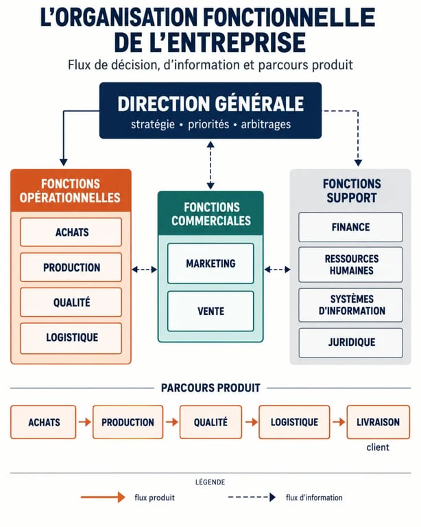 Infographie des principales fonctions d’entreprise et de leurs interactions