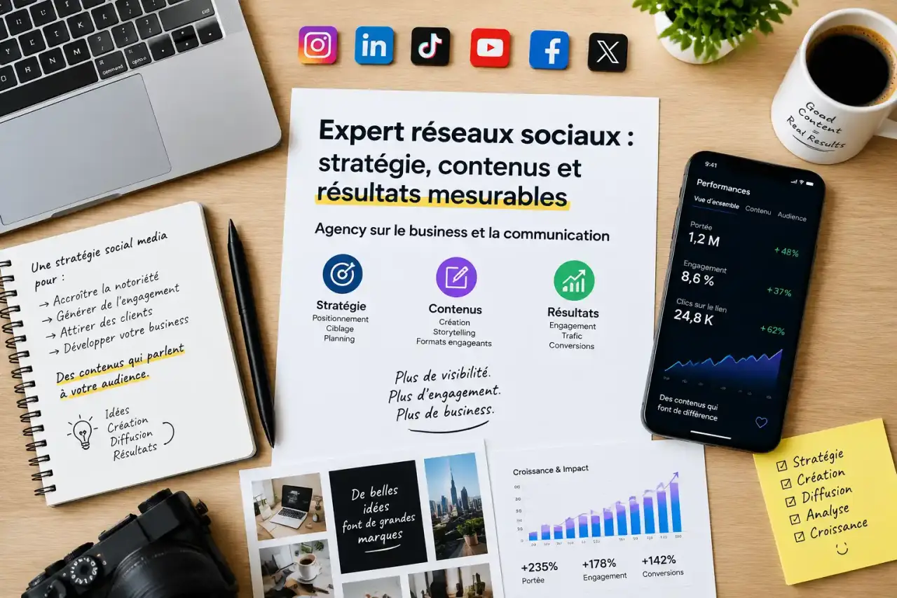 Expert réseaux sociaux : stratégie, contenus et résultats mesurables