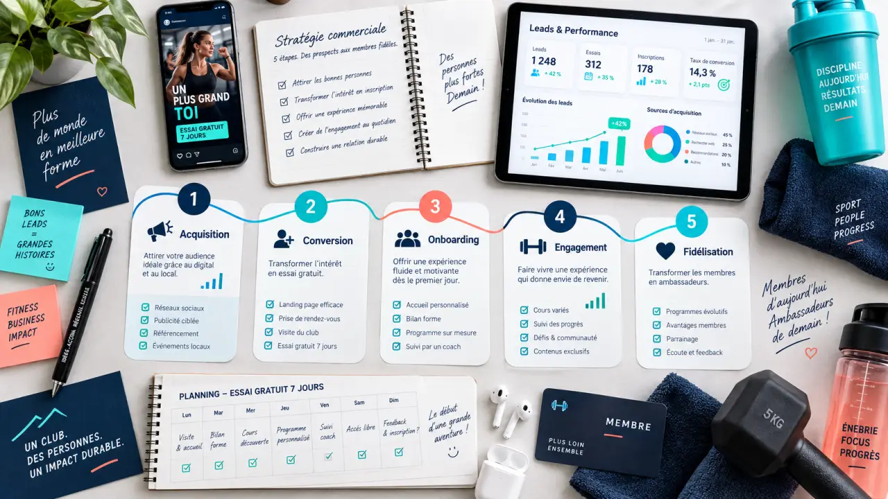 Une stratégie commerciale de club de fitness en 5 étapes, de l’acquisition à la fidélisation