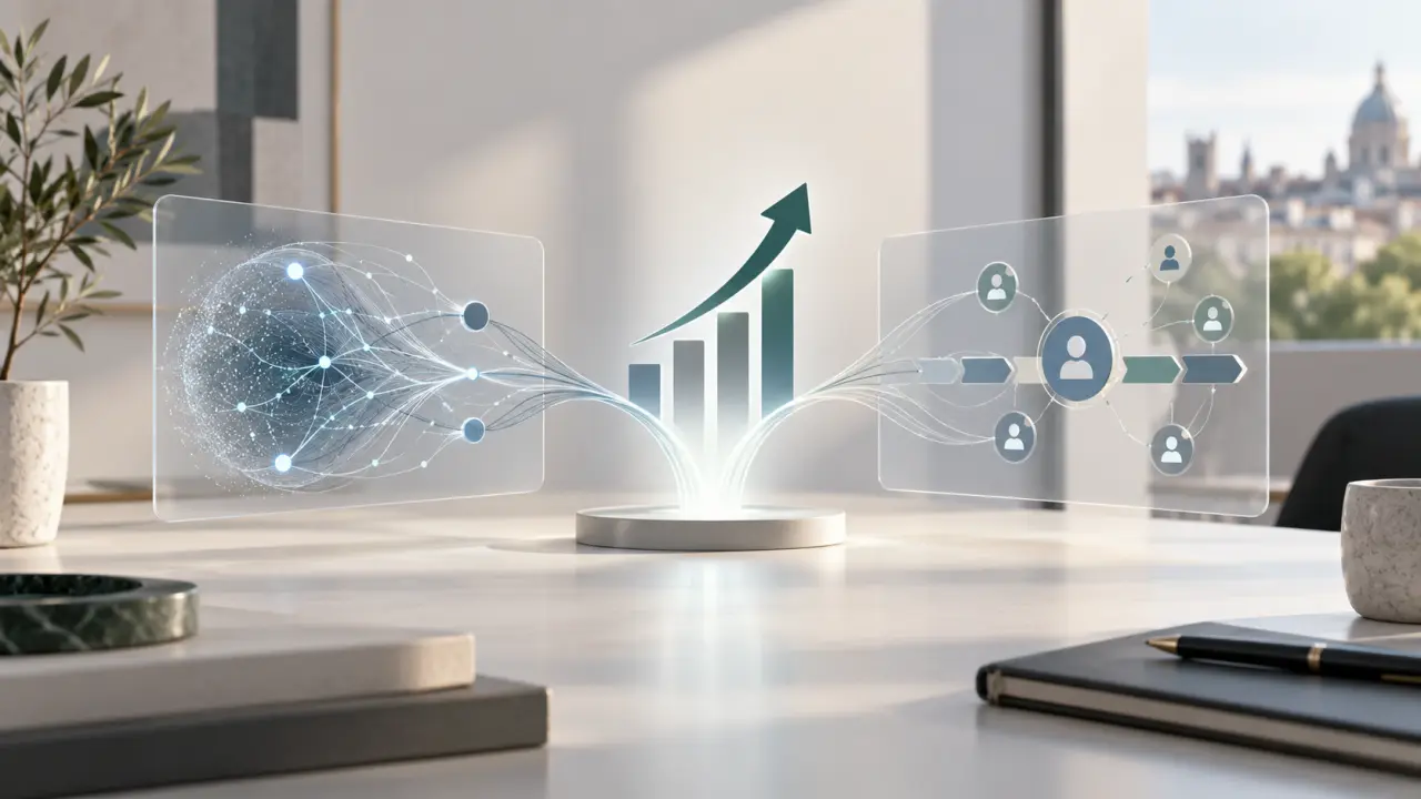 Dirigeante analysant des données d'intelligence artificielle et de relation client