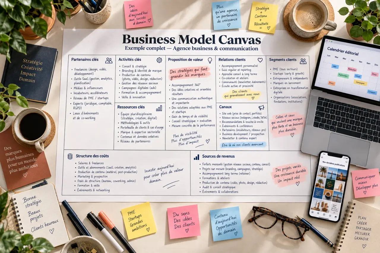 Business Model Canvas : un exemple complet pour tester les 9 blocs de votre modèle économique